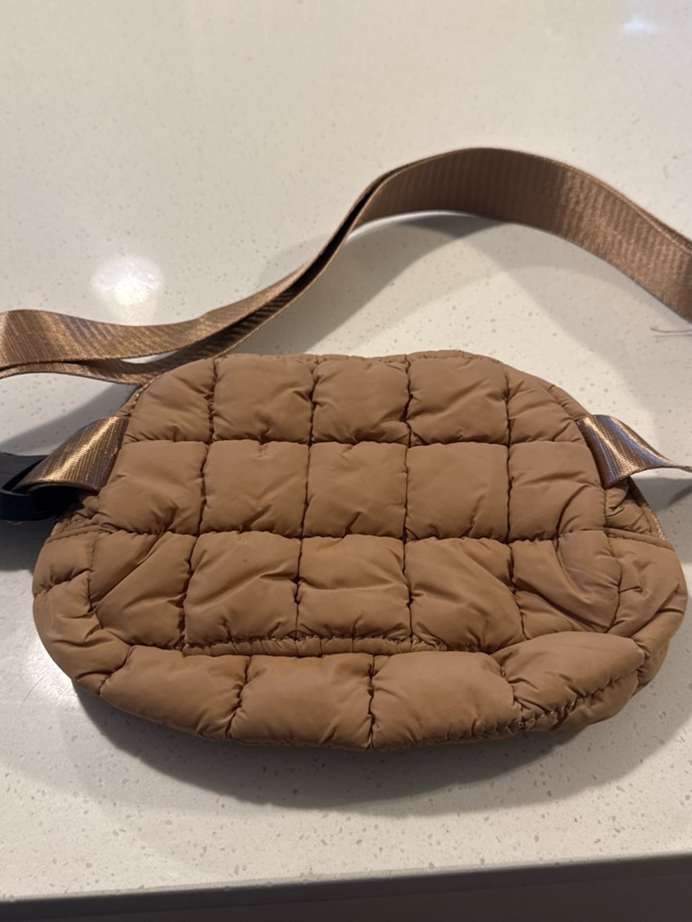 Quilted Tan Crossbody Belt Bag with Adjustable Strap